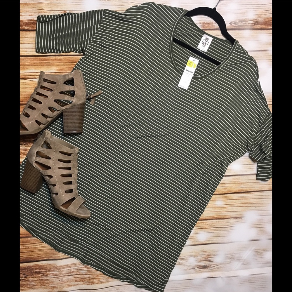 Take 50% off A & D Olive & White Hi-Low Tunic